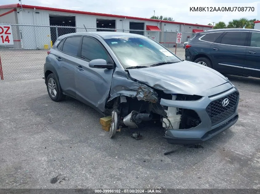 2021 Hyundai Kona Se VIN: KM8K12AA0MU708770 Lot: 39998102