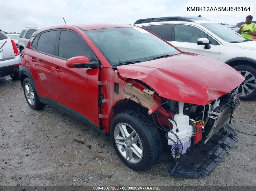 2021 Hyundai Kona Se VIN: KM8K12AA5MU645164 Lot: 40077268