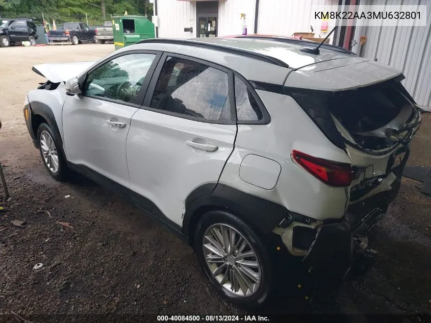 2021 Hyundai Kona Sel VIN: KM8K22AA3MU632801 Lot: 40084500