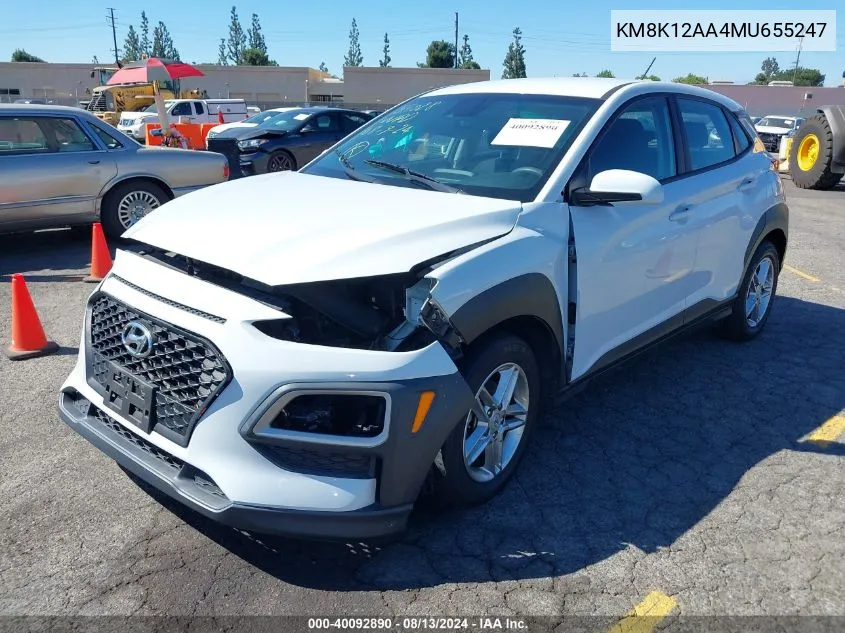 2021 Hyundai Kona Se VIN: KM8K12AA4MU655247 Lot: 40092890