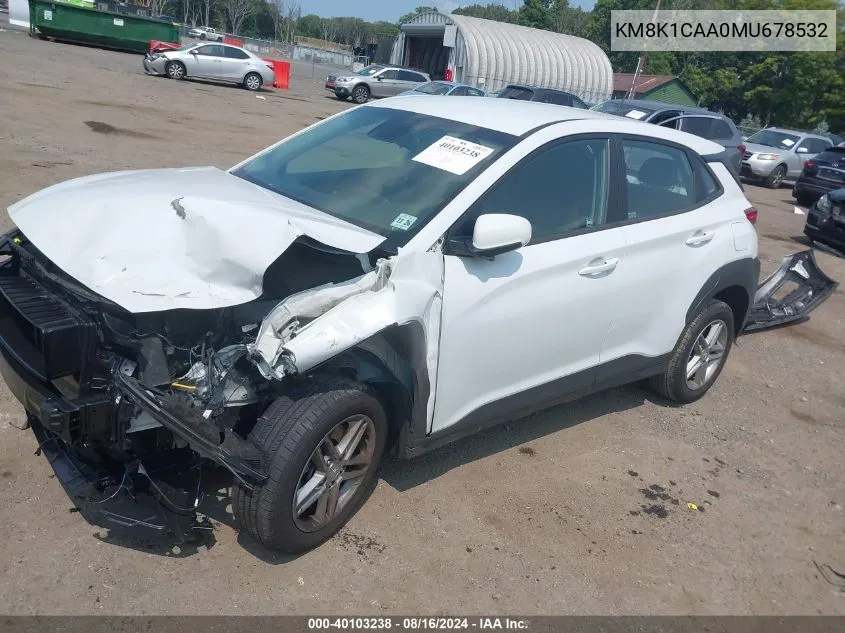 2021 Hyundai Kona Se VIN: KM8K1CAA0MU678532 Lot: 40103238