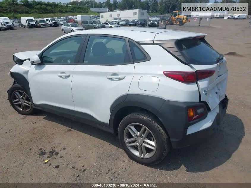 2021 Hyundai Kona Se VIN: KM8K1CAA0MU678532 Lot: 40103238