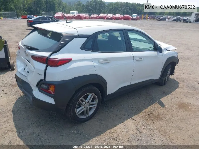 2021 Hyundai Kona Se VIN: KM8K1CAA0MU678532 Lot: 40103238