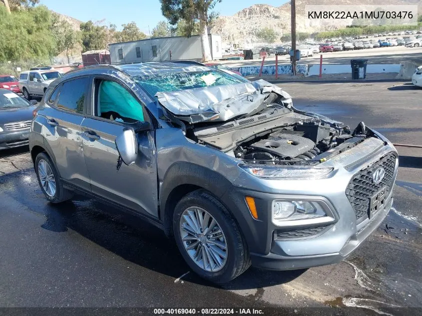 2021 Hyundai Kona Sel VIN: KM8K22AA1MU703476 Lot: 40169040