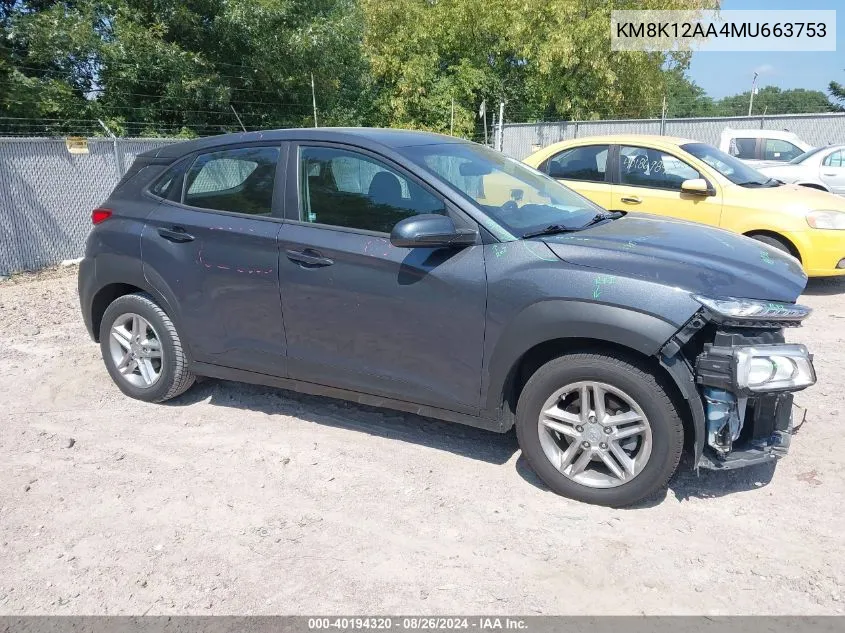 KM8K12AA4MU663753 2021 Hyundai Kona Se