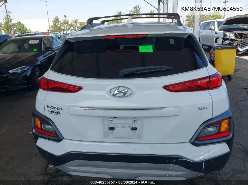 2021 Hyundai Kona Ultimate VIN: KM8K53A57MU604550 Lot: 40235757