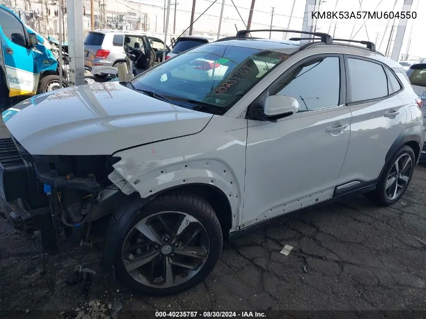 2021 Hyundai Kona Ultimate VIN: KM8K53A57MU604550 Lot: 40235757