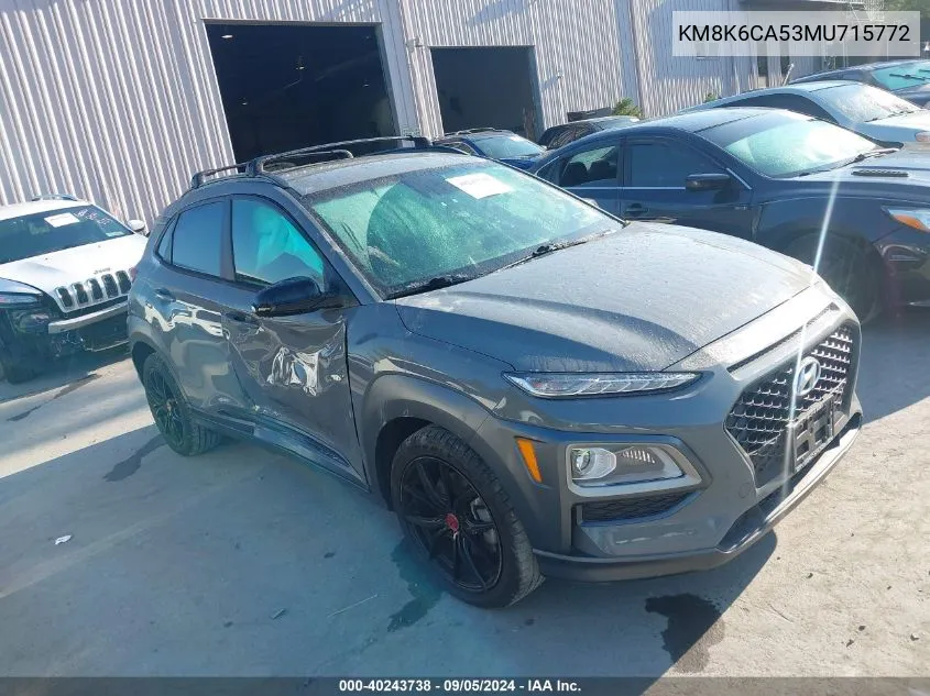 2021 Hyundai Kona Night VIN: KM8K6CA53MU715772 Lot: 40243738