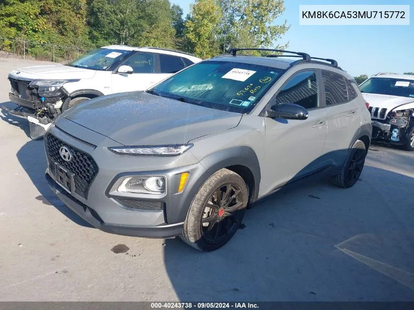 2021 Hyundai Kona Night VIN: KM8K6CA53MU715772 Lot: 40243738