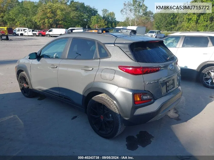 2021 Hyundai Kona Night VIN: KM8K6CA53MU715772 Lot: 40243738