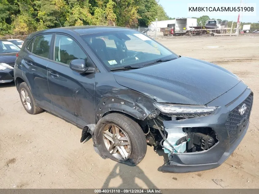 2021 Hyundai Kona Se VIN: KM8K1CAA5MU651908 Lot: 40313110