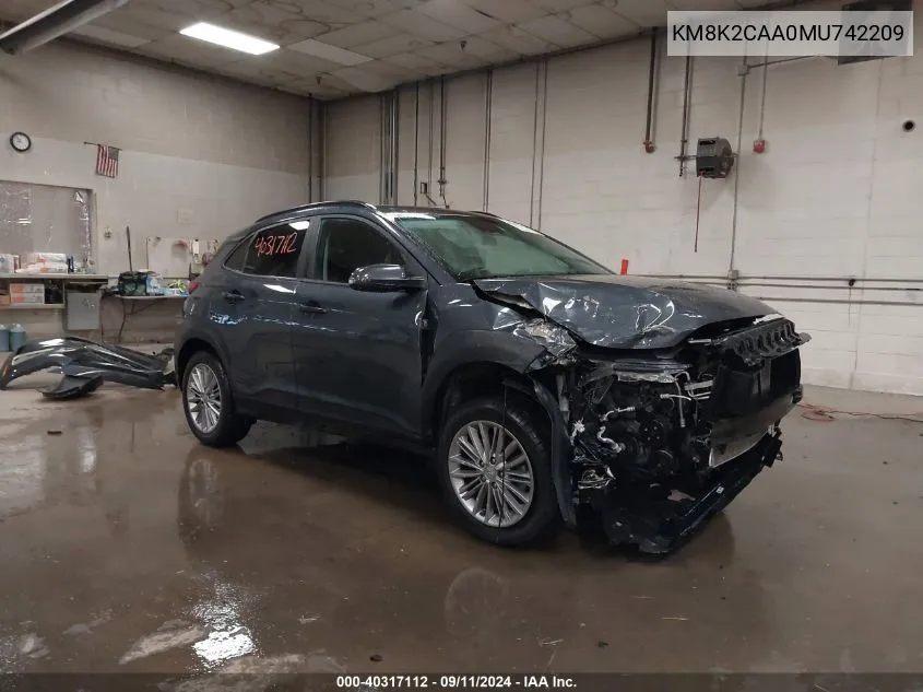 2021 Hyundai Kona Sel VIN: KM8K2CAA0MU742209 Lot: 40317112