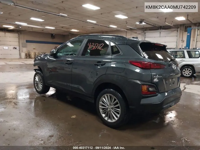 2021 Hyundai Kona Sel VIN: KM8K2CAA0MU742209 Lot: 40317112