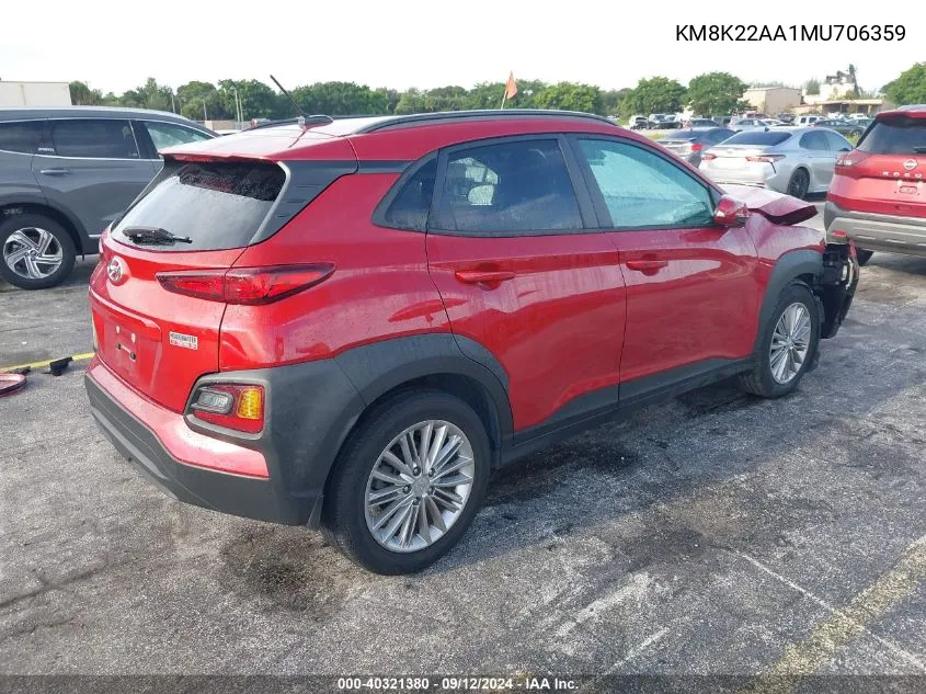 2021 Hyundai Kona Sel VIN: KM8K22AA1MU706359 Lot: 40321380