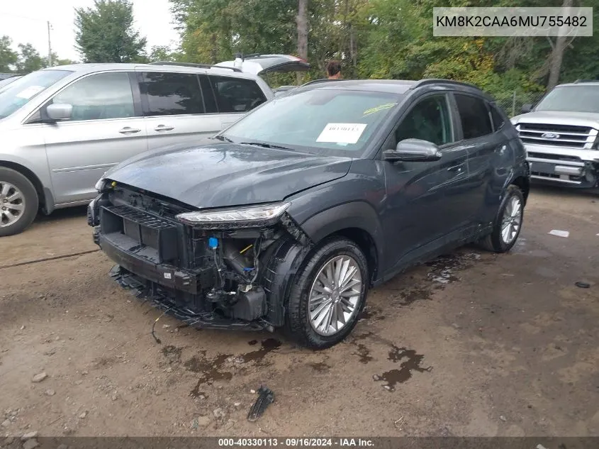 2021 Hyundai Kona Sel VIN: KM8K2CAA6MU755482 Lot: 40330113