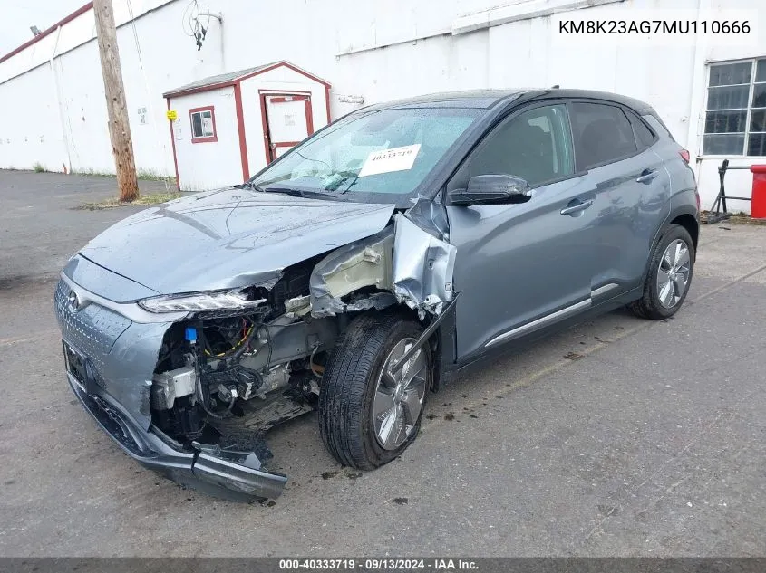 2021 Hyundai Kona Sel VIN: KM8K23AG7MU110666 Lot: 40333719