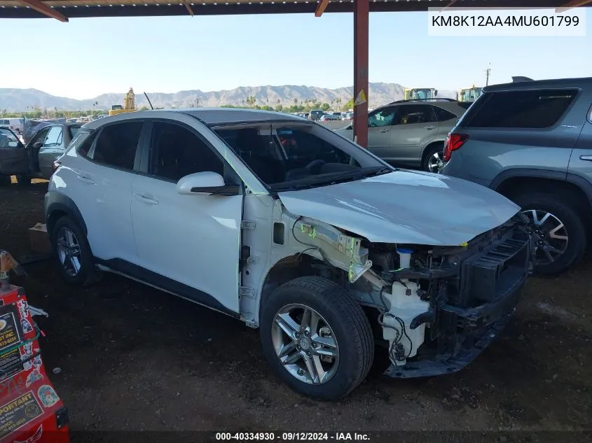 2021 Hyundai Kona Se VIN: KM8K12AA4MU601799 Lot: 40334930