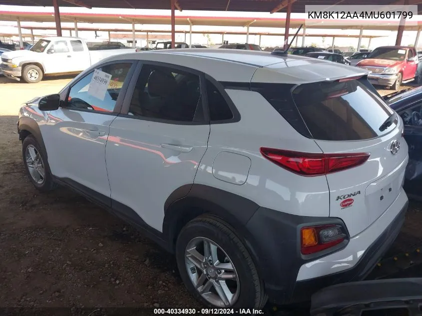 2021 Hyundai Kona Se VIN: KM8K12AA4MU601799 Lot: 40334930