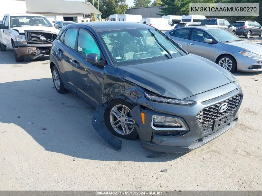 2021 Hyundai Kona Se VIN: KM8K1CAA6MU680270 Lot: 40348277