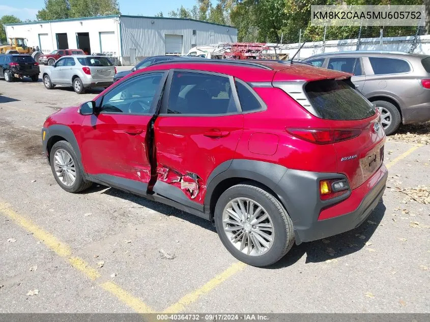 2021 Hyundai Kona Sel VIN: KM8K2CAA5MU605752 Lot: 40364732