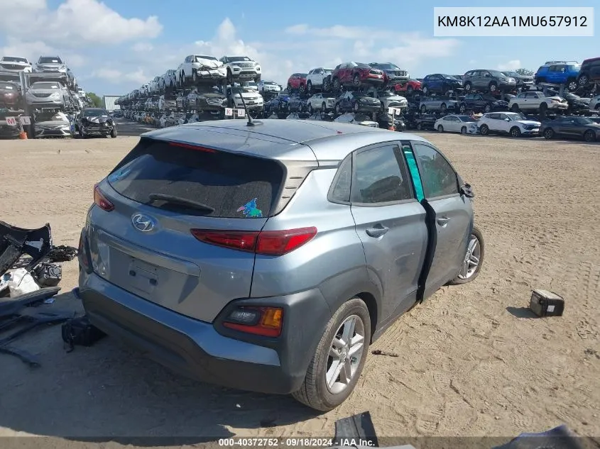 2021 Hyundai Kona Se VIN: KM8K12AA1MU657912 Lot: 40372752