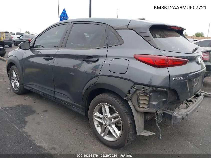 2021 Hyundai Kona Se VIN: KM8K12AA8MU607721 Lot: 40393979