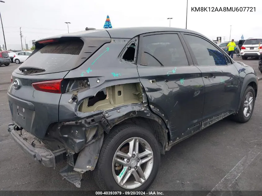 2021 Hyundai Kona Se VIN: KM8K12AA8MU607721 Lot: 40393979