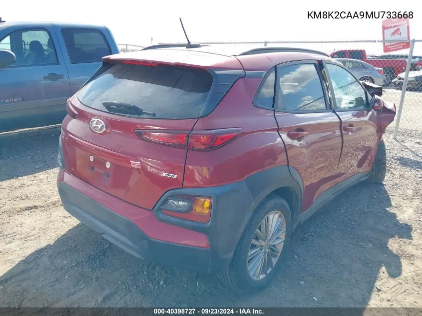 2021 Hyundai Kona Sel VIN: KM8K2CAA9MU733668 Lot: 40398727