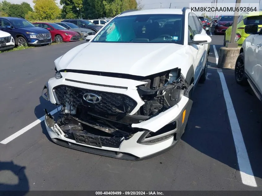 2021 Hyundai Kona Sel VIN: KM8K2CAA0MU692864 Lot: 40409499