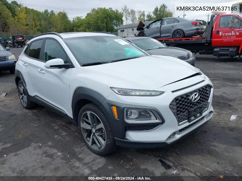 2021 Hyundai Kona Limited VIN: KM8K3CA52MU637185 Lot: 40427435