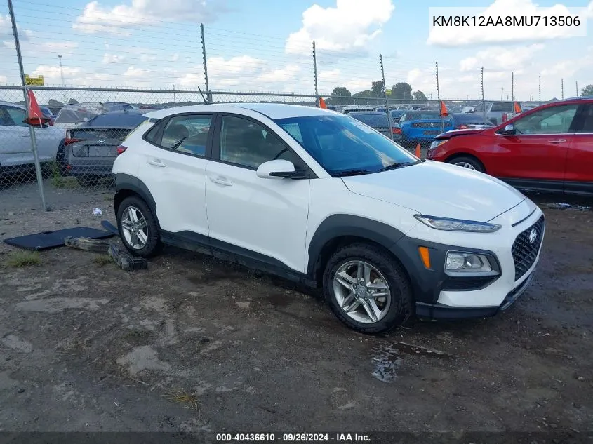 2021 Hyundai Kona Se VIN: KM8K12AA8MU713506 Lot: 40436610