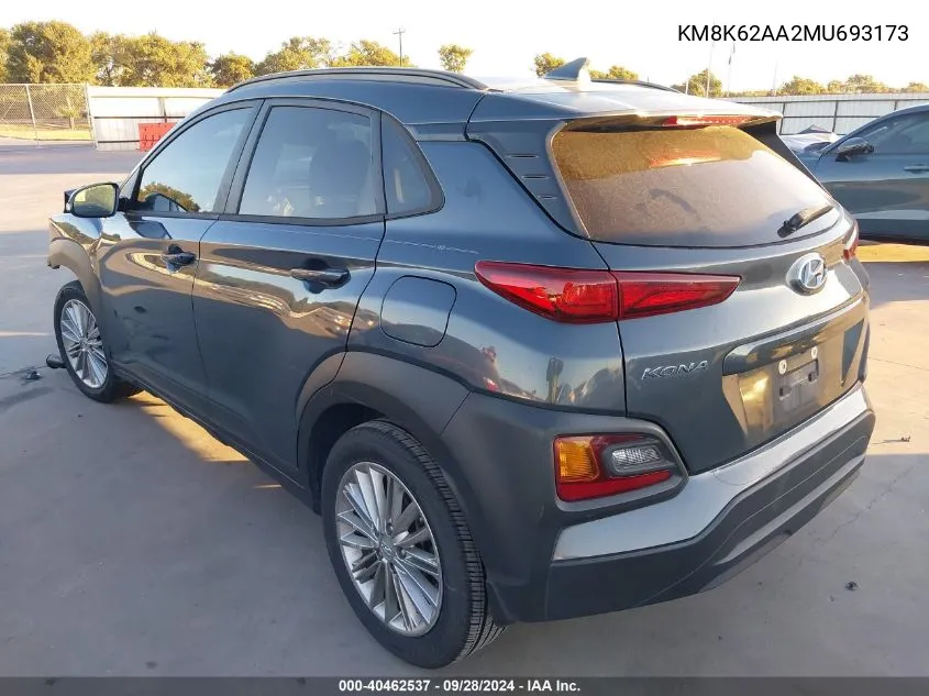 2021 Hyundai Kona Sel Plus VIN: KM8K62AA2MU693173 Lot: 40462537