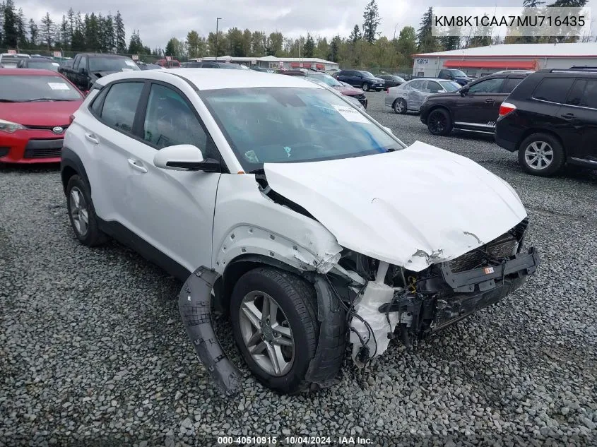 2021 Hyundai Kona Se VIN: KM8K1CAA7MU716435 Lot: 40510915