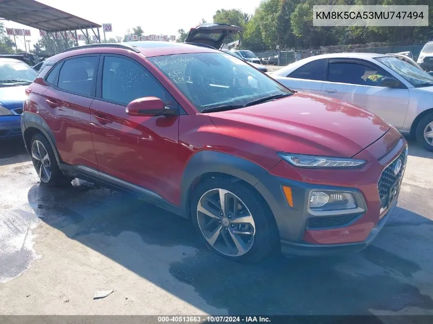 2021 Hyundai Kona Ultimate VIN: KM8K5CA53MU747494 Lot: 40513663