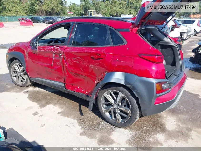 2021 Hyundai Kona Ultimate VIN: KM8K5CA53MU747494 Lot: 40513663