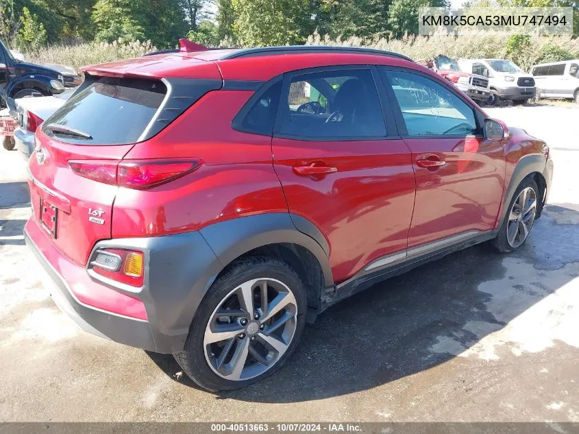 2021 Hyundai Kona Ultimate VIN: KM8K5CA53MU747494 Lot: 40513663