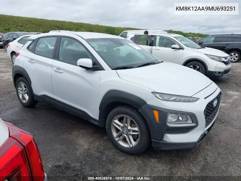 2021 Hyundai Kona Se VIN: KM8K12AA9MU693251 Lot: 40526974