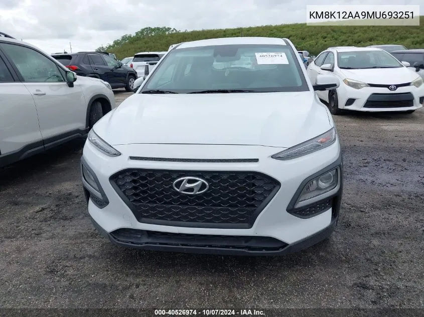 2021 Hyundai Kona Se VIN: KM8K12AA9MU693251 Lot: 40526974