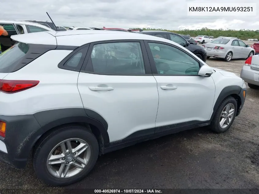 2021 Hyundai Kona Se VIN: KM8K12AA9MU693251 Lot: 40526974