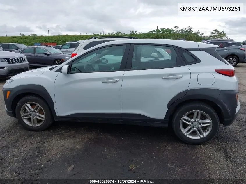 2021 Hyundai Kona Se VIN: KM8K12AA9MU693251 Lot: 40526974