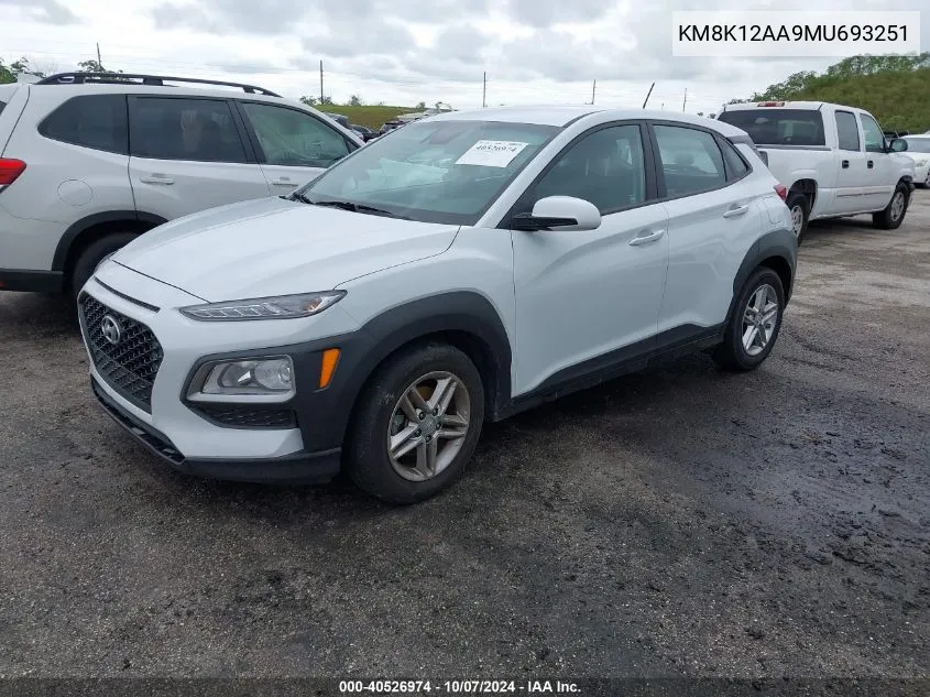 2021 Hyundai Kona Se VIN: KM8K12AA9MU693251 Lot: 40526974