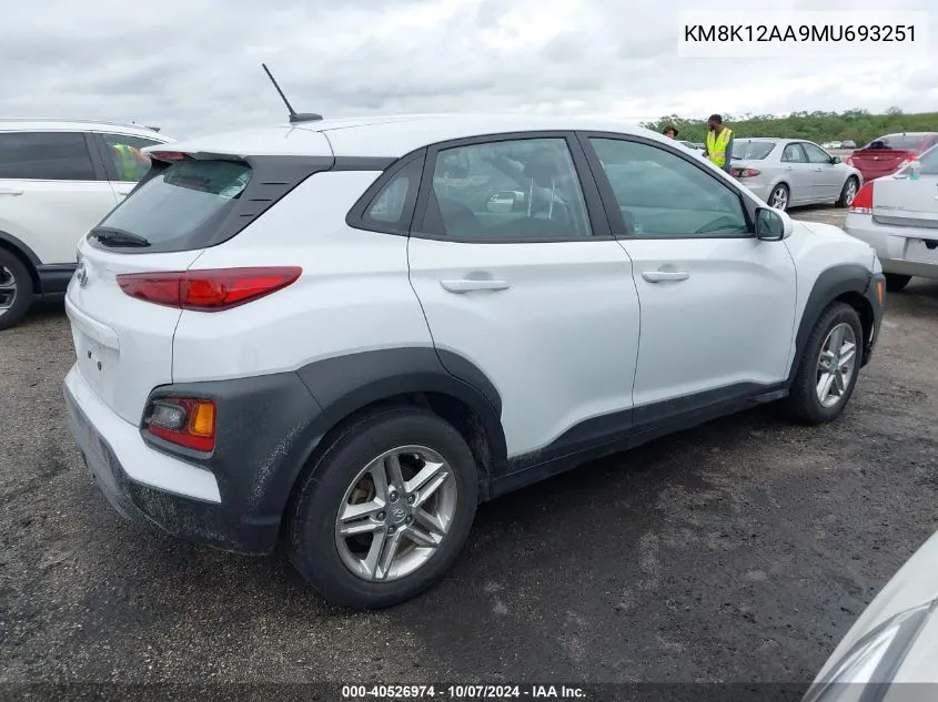 2021 Hyundai Kona Se VIN: KM8K12AA9MU693251 Lot: 40526974