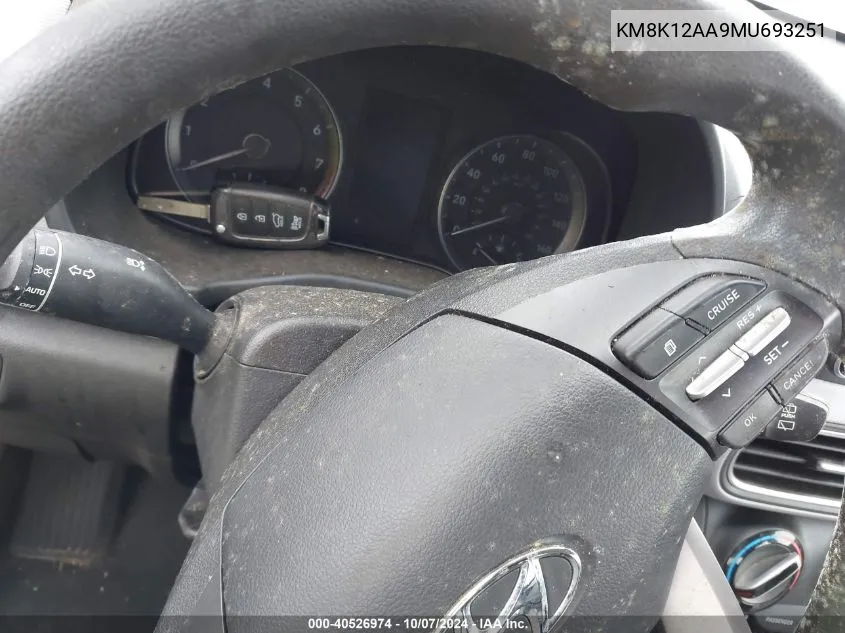 2021 Hyundai Kona Se VIN: KM8K12AA9MU693251 Lot: 40526974