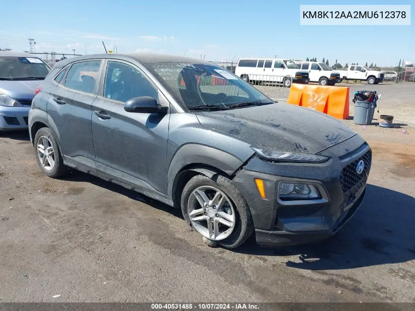 2021 Hyundai Kona Se VIN: KM8K12AA2MU612378 Lot: 40531485