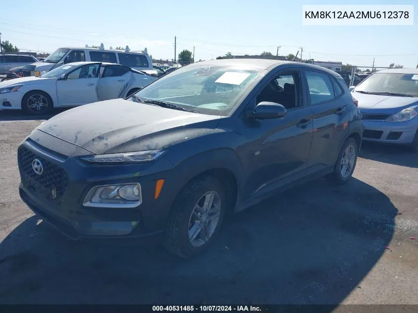 2021 Hyundai Kona Se VIN: KM8K12AA2MU612378 Lot: 40531485