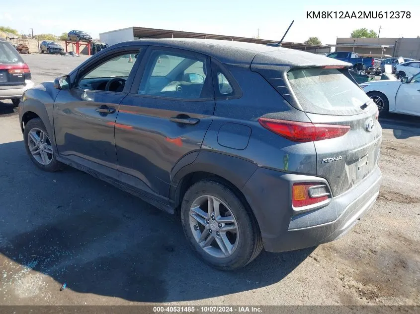 2021 Hyundai Kona Se VIN: KM8K12AA2MU612378 Lot: 40531485