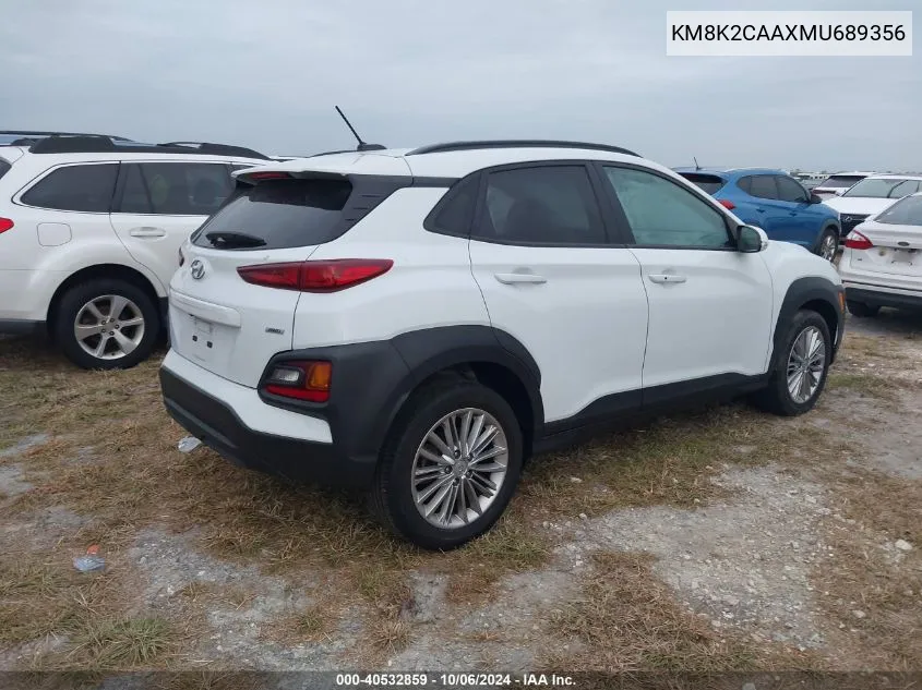 2021 Hyundai Kona Sel VIN: KM8K2CAAXMU689356 Lot: 40532859