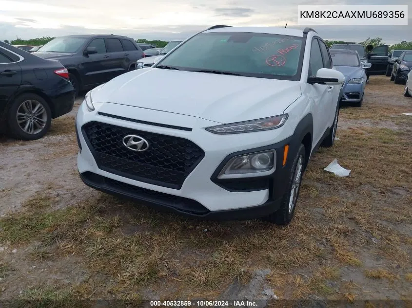 2021 Hyundai Kona Sel VIN: KM8K2CAAXMU689356 Lot: 40532859