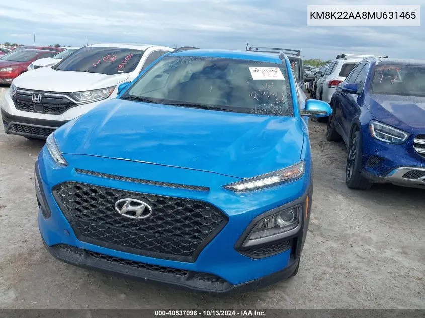 2021 Hyundai Kona Sel VIN: KM8K22AA8MU631465 Lot: 40537096