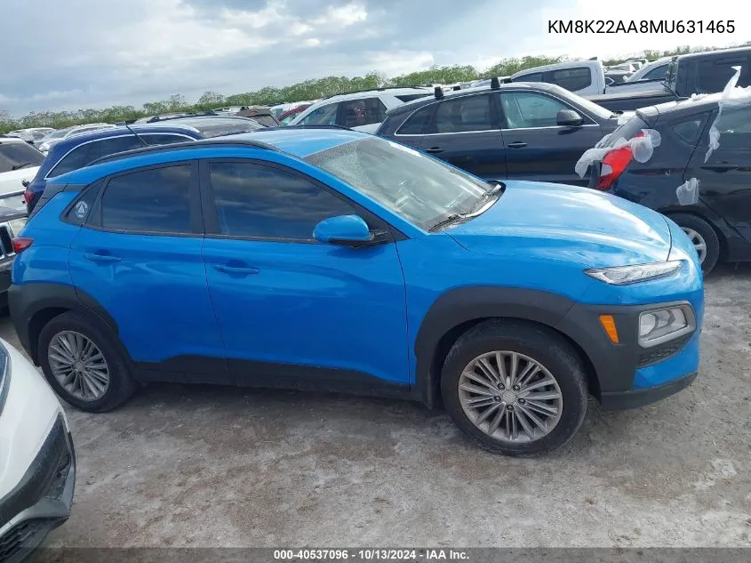 2021 Hyundai Kona Sel VIN: KM8K22AA8MU631465 Lot: 40537096